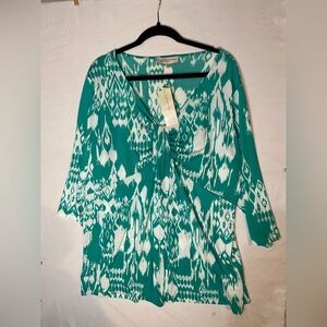 Jones New York Teal and White Blouse